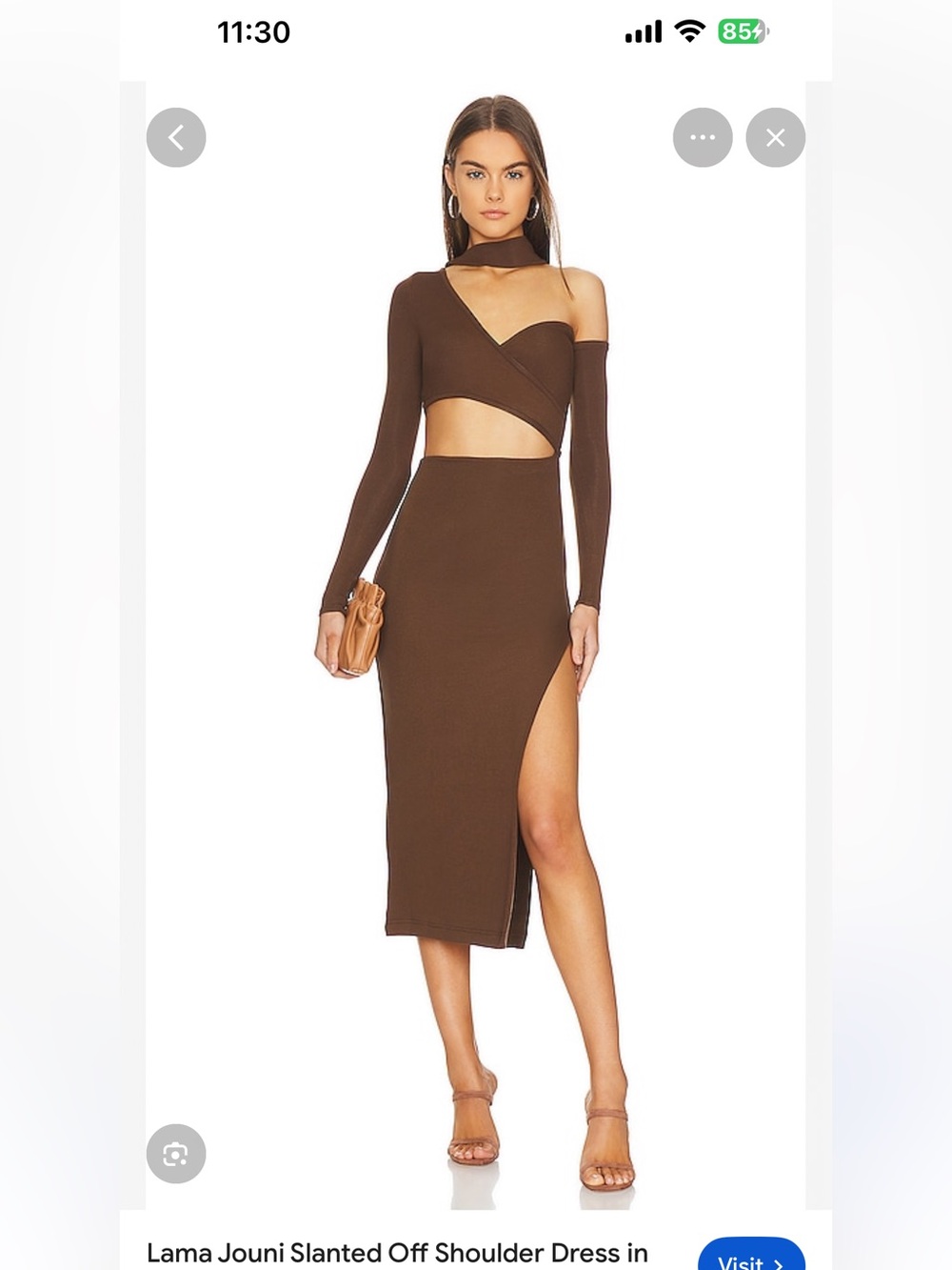 Slanted Off-Shoulder Brown Midi Skirt — Side-Slit Style
